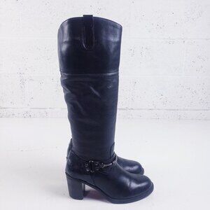 Earth Spirit Women's 6.5 Black Leather Knee High Riding Boot Harness Horse Bit